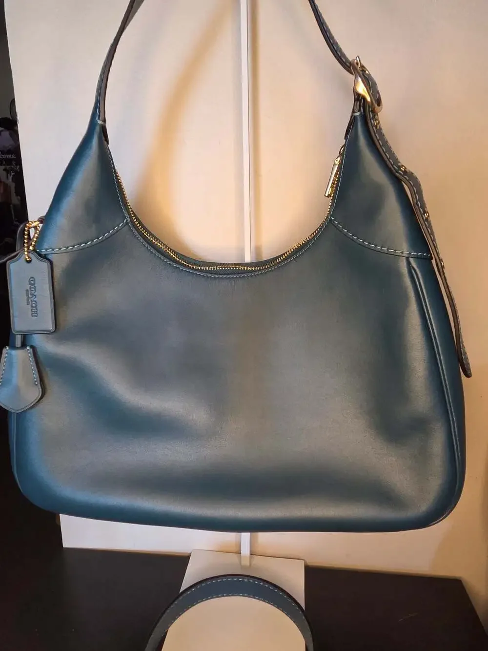 Coach Ella Shoulder Bag in Dark Teal Leather